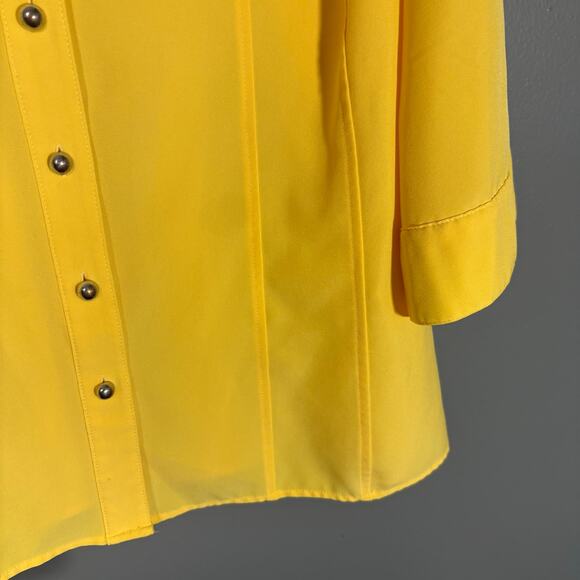 Kathy Che Bright Yellow Lagenlook Button Front Top - 22/24W - Women's Plus Size - Picture 3 of 6